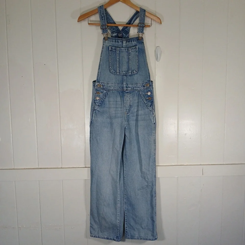 Gap‎ Denim Overalls Kids Size XL (12) Light Wash Blue Adjustable Straps Bibs